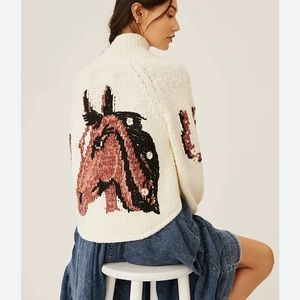 Anthropologie Horse Utility Sweater Jacket Pilcro Cardigan Spring Novelty Fun